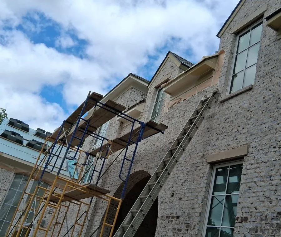 Exterior framing and repair in progress