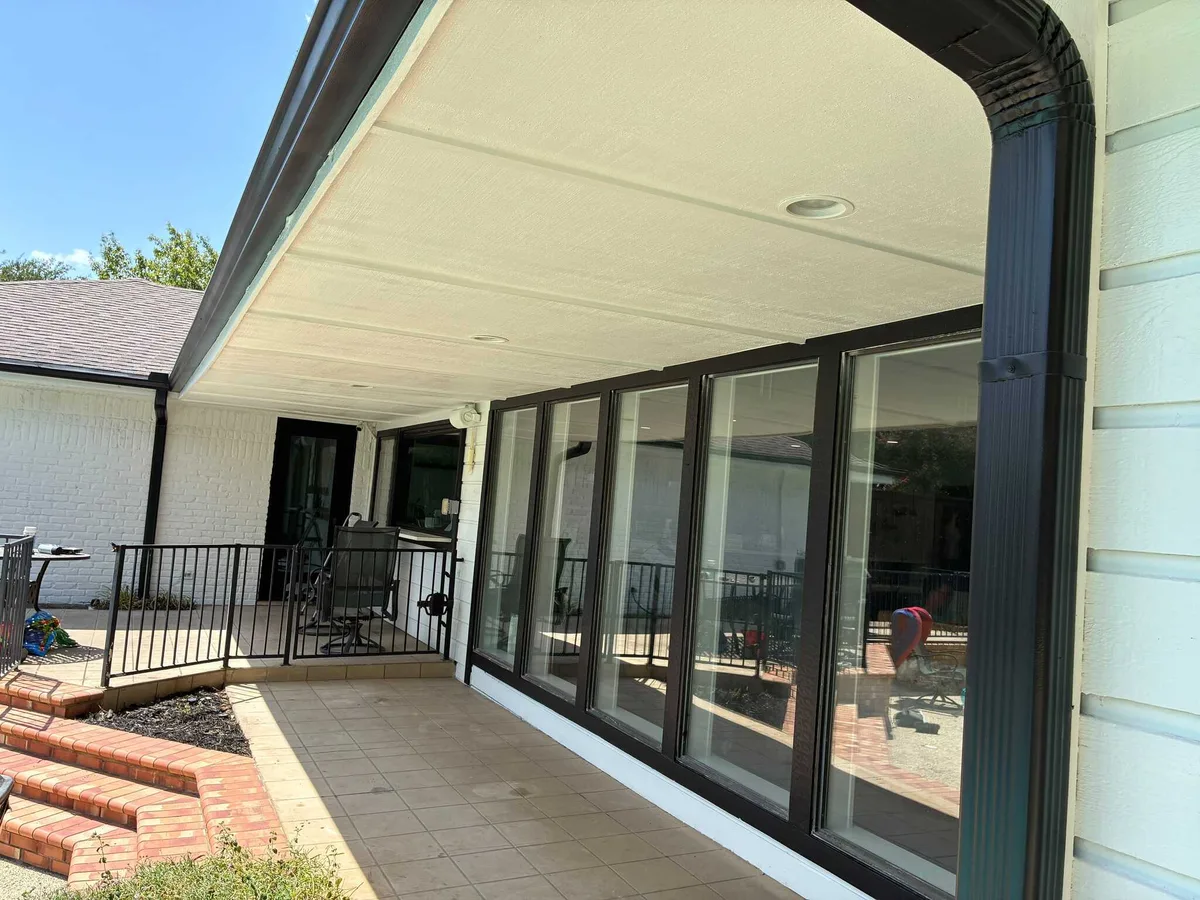 Covered patio with sliding glass doors